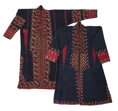 Lot 72 - TWO EMBROIDERED SILK TEKKE ROBES (KURTE), WEST TURKESTAN, 19TH CENTURY