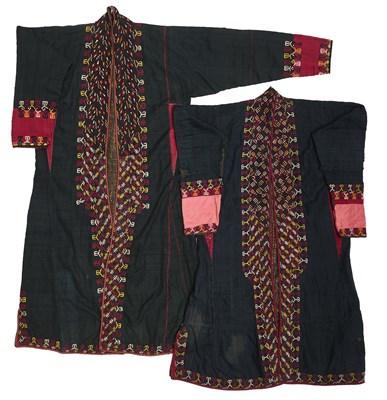 Lot 30 - TWO EMBROIDERED SILK TEKKE ROBES (KURTE), WEST TURKESTAN, 19TH CENTURY