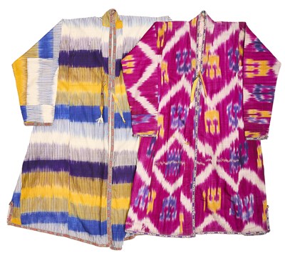 Lot 89 - TWO LARGE ADRAS IKAT CHAPAN, UZBEKISTAN, 20TH CENTURY