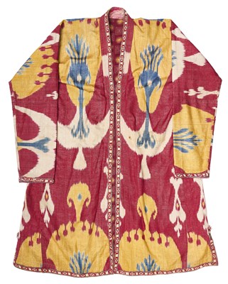 Lot 11 - A BOY'S IKAT CHAPAN, BOKHARA, UZBEKISTAN, LAST QUARTER 19TH CENTURY