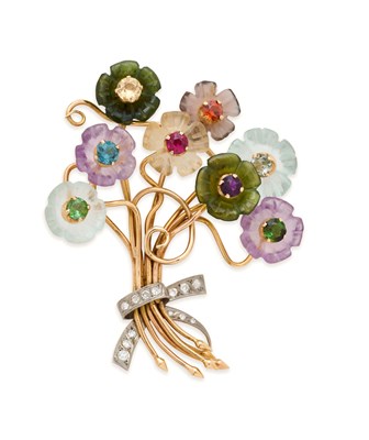 Lot 57 - GEM-SET AND DIAMOND BROOCH, 1950s