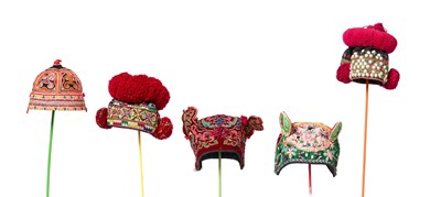 Lot 39 - A GROUP OF SEVENTEEN CHINESE AND SOUTH-EAST ASIAN EMBROIDERED HATS, 20TH CENTURY