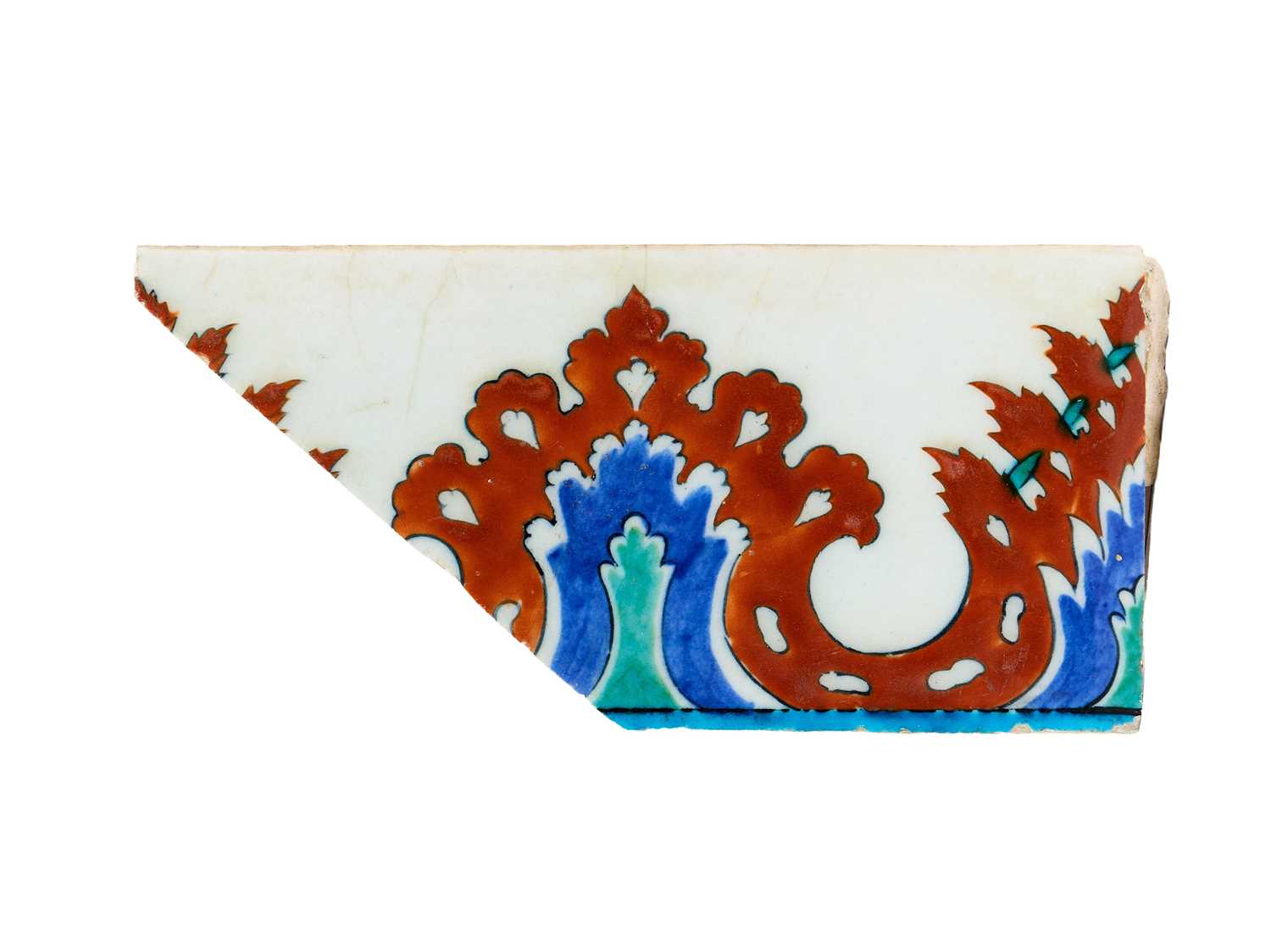 Lot 381 - A FRAGMENTARY IZNIK BORDER TILE, OTTOMAN ANATOLIA, 1560-1580