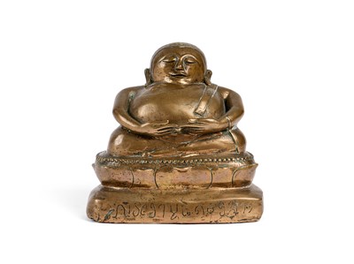 Lot 491 - A BRONZE SEATED FIGURE OF BUDAI, (PHRA PU TAI) BURMA OR NORTHERN THAILAND, 19TH CENTURY