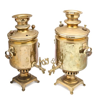 Lot 76 - TWO BRASS SAMOVARS, RUSSIA, CIRCA 1900