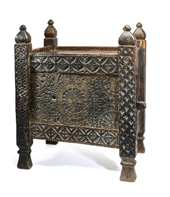Lot 123 - A CARVED WOOD STORAGE CHEST, SWAT VALLEY, PAKISTAN, 19TH CENTURY