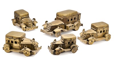 Lot 37 - FIVE BETEL BOXES IN THE FORM OF VINTAGE CARS, INDIA, 20TH CENTURY