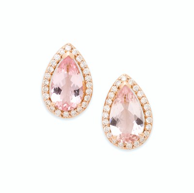Lot 121 - PAIR OF MORGANITE AND DIAMOND EAR STUDS