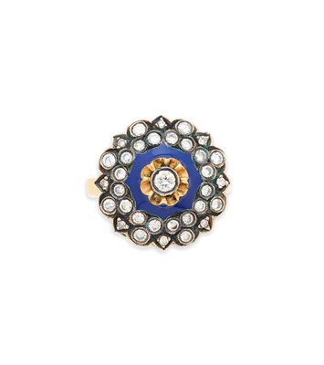Lot 104 - ENAMEL AND DIAMOND CLUSTER RING
