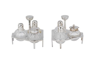 Lot 111 - A PAIR OF VICTORIAN ELECTROPLATE THREE-PIECE CONDIMENT SETS