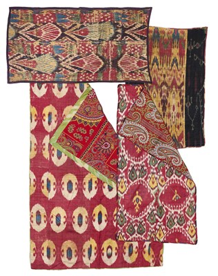 Lot 10 - AN IKAT PANEL, SAMARKAND, THIRD QUARTER 19TH CENTURY AND THREE IKAT PANELS, UZBEKISTAN, 19TH CENTURY
