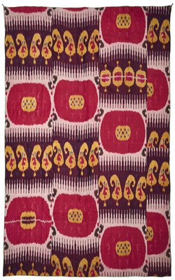 Lot 2 - A LARGE IKAT QUILTED PANEL, BOKHARA, UZBEKISTAN, EARLY 20TH CENTURY