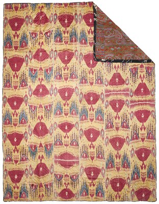 Lot 108 - A LARGE IKAT QUILTED PANEL, UZBEKISTAN, MID 19TH CENTURY
