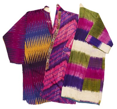 Lot 93 - THREE IKAT TUNICS, UZBEKISTAN, 20TH CENTURY
