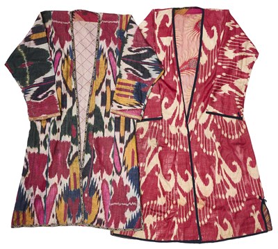 Lot 9 - TWO IKAT WOMEN'S ROBES (MUNISAK), UZBEKISTAN, LAST QUARTER 19TH CENTURY