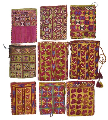 Lot 170 - A COLLECTION OF NINE SMALL EMBROIDERED BAGS (HALTA). CENTRAL ASIA/AFGHANISTAN, EARLY 20TH CENTURY