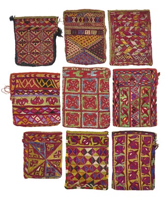 Lot 154 - A COLLECTION OF NINE SMALL EMBROIDERED BAGS (HALTA). CENTRAL ASIA/AFGHANISTAN, EARLY 20TH CENTURY