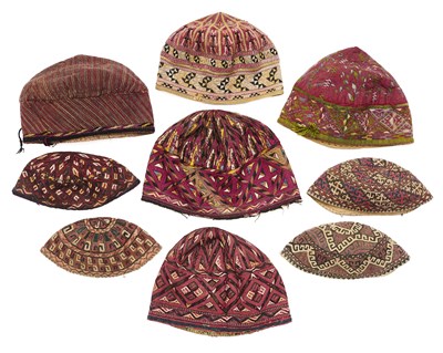 Lot 118 - A COLLECTION OF TURKMAN HATS (TAHYA), LATE 19TH/ FIRST HALF 20TH CENTURY