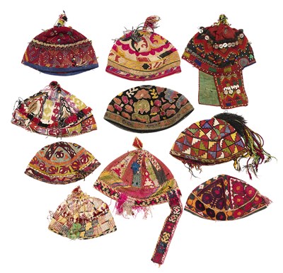 Lot 168 - A COLLECTION OF HATS, UZBEK AND AFGHAN, 20TH CENTURY