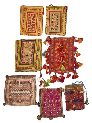 Lot 193 - A COLLECTION OF SEVEN EMBROIDERED POUCHES, MAINLY BELUCH, 20TH CENTURY