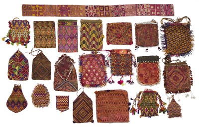 Lot 183 - A COLLECTION OF EMBROIDERED PURSES AND POUCHES, HAZARA, AFGHANISTAN, LATE 19TH/EARLY 20TH CENTURY