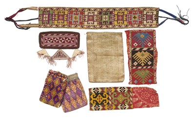 Lot 166 - THREE LAKAI EMBROIDERIES, THREE POUCHES AND A CHIRPY DECORATION, LATE 19TH CENTURY