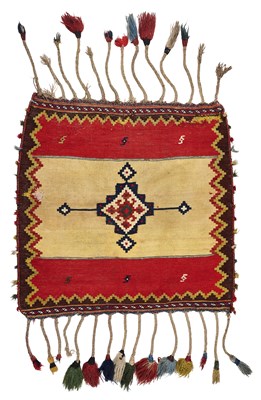 Lot 161 - A QASH'QAI SMALL KILIM SOFREH, SOUTHWEST PERSIA, EARLY 20TH CENTURY