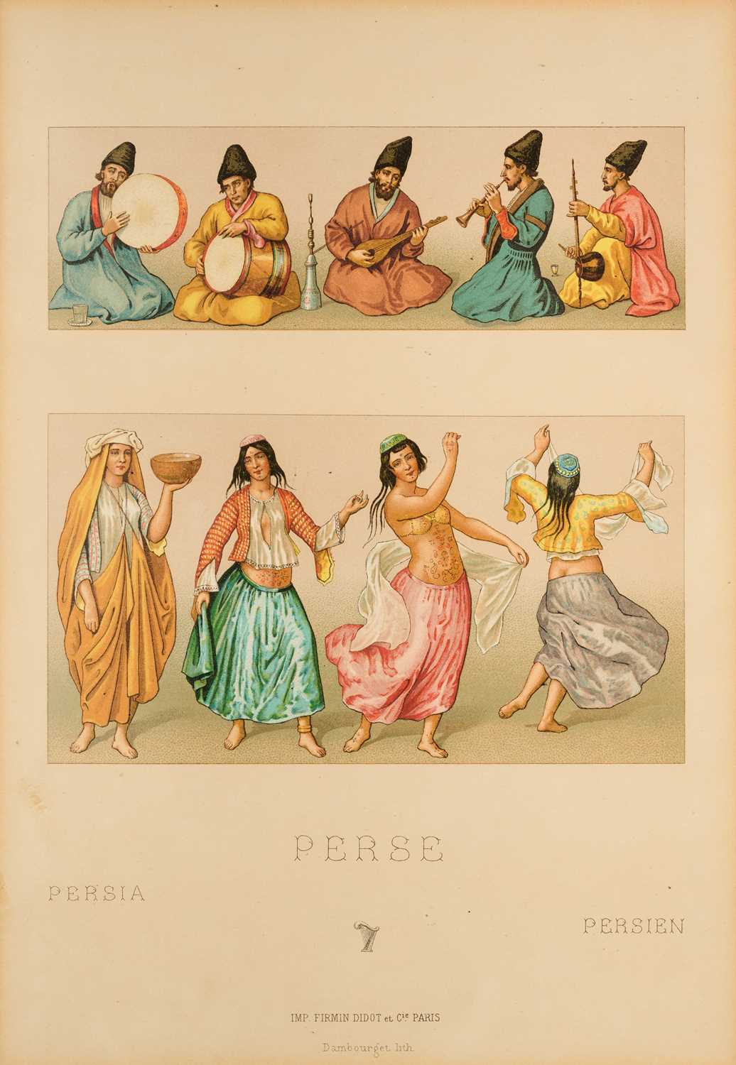Lot 310 - SIX COLOURED LITHOGRAPHS OF PERSIAN COSTUME, AFTER RACINE, PRINTED BY FIRMIN DIDOT, PARIS