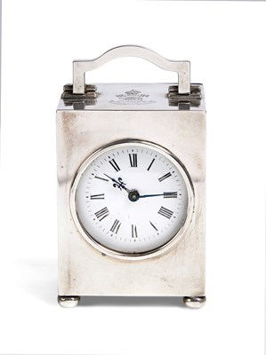 Lot 108 - A GEORGE V SILVER CARRIAGE CLOCK, WILLIAM COMYNS & SONS, LONDON, 1926