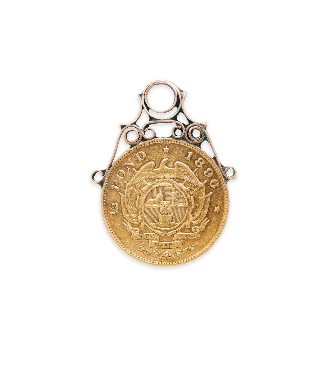 Lot 357 - SOUTH AFRICAN 1/2 POND COIN PENDANT, 1896