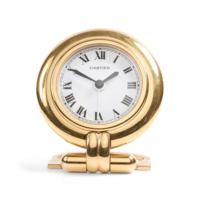 Lot 155 - CARTIER, COLISEE: A GILT-METAL ALARM CLOCK, 1990s