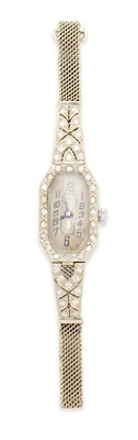 Lot 9 - WHITE GOLD AND DIAMOND LADY'S ART DECO COCKTAIL WATCH, CIRCA 1930