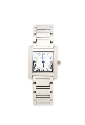 Lot 8 - CARTIER, TANK FRANCAISE, REF.2301: STAINLESS STEEL LADY'S BRACELET WATCH, CIRCA 2000