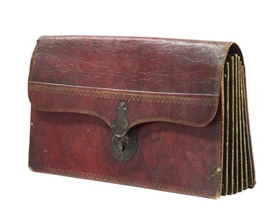 Lot 132 - A FRENCH RED MOROCCO LEATHER MONTHLY DOCUMENT FILE BY MAGNIER, RUE DE RICHELIEU, NO. 34, A PARIS