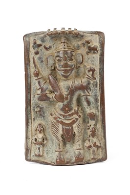 Lot 418 - A BRONZE VIRABHADRA PLAQUE, MAHARASHTRA, INDIA, CIRCA 18TH CENTURY