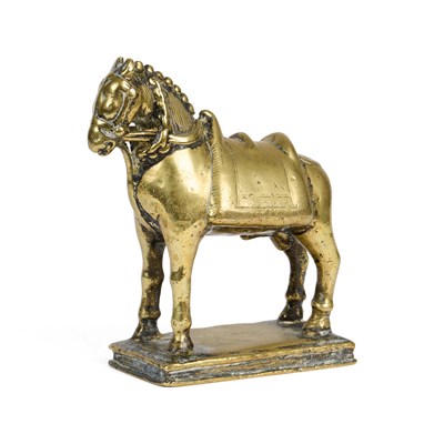 Lot 416 - A BRASS FIGURE OF A HORSE, WESTERN DECCAN, CIRCA 18TH CENTURY