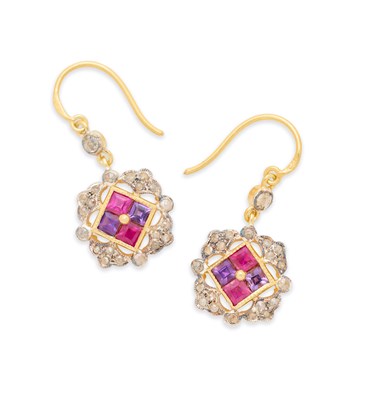 Lot 81 - PAIR OF RUBY, PINK SAPPHIRE, AND DIAMOND PENDENT EARRINGS