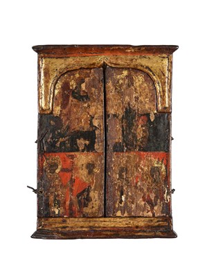 Lot 47 - A TRIPTYCH ICON OF THE DEISIS AND SAINTS, NORTHERN GREECE, 18TH CENTURY