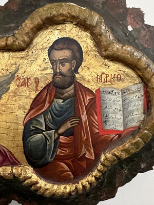 Lot 46 - A CRETAN SCHOOL CROSS, CIRCLE OF EMMANUEL LOMBARDOS (OR LAMPARDOS, 1567-1631), LATE 16TH CENTURY