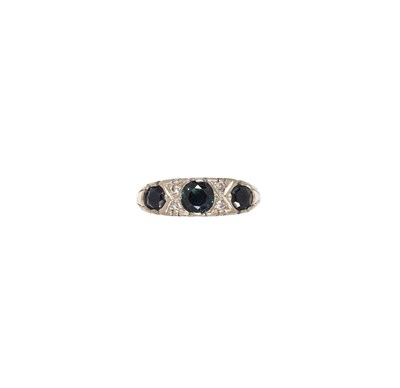Lot 406 - SAPPHIRE AND DIAMOND HALF HOOP RING