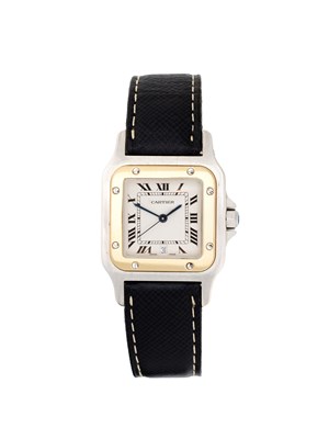 Lot 312 - CARTIER, SANTOS GALBEE, REF.187901: STAINLESS STEEL AND GOLD WRISTWATCH, 1990s