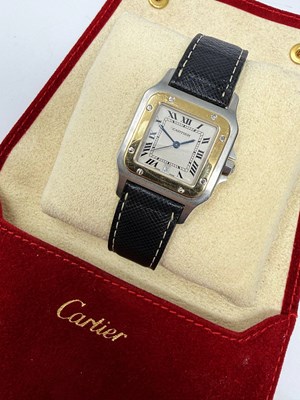 Lot 312 - CARTIER, SANTOS GALBEE, REF.187901: STAINLESS STEEL AND GOLD WRISTWATCH, 1990s