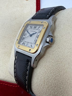 Lot 312 - CARTIER, SANTOS GALBEE, REF.187901: STAINLESS STEEL AND GOLD WRISTWATCH, 1990s