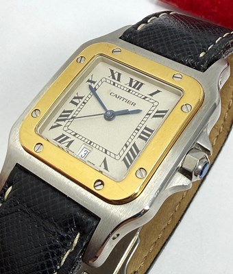 Lot 312 - CARTIER, SANTOS GALBEE, REF.187901: STAINLESS STEEL AND GOLD WRISTWATCH, 1990s