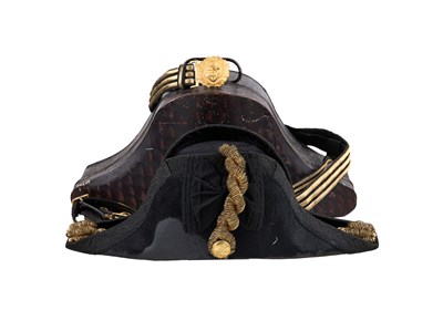 Lot 186 - A CASED BRITISH NAVAL OFFICER’S BICORN HAT, SWORD BELT, AND CASED EPAULETTES