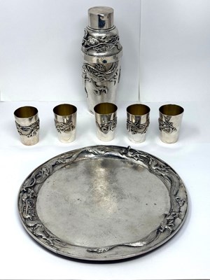 Lot 67 - A JAPANESE SILVER COCKTAIL SET, RETAILED BY ARTHUR & BOND, YOKOHAMA, EARLY 20TH CENTURY