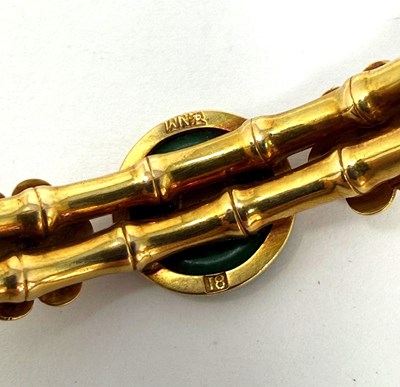 Lot 388 - GOLD, JADEITE AND SEED PEARL HINGED BANGLE, 1900s