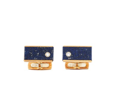 Lot 348 - PAIR OF LAPIS LAZULI AND DIAMOND CUFFLINKS, 1970s