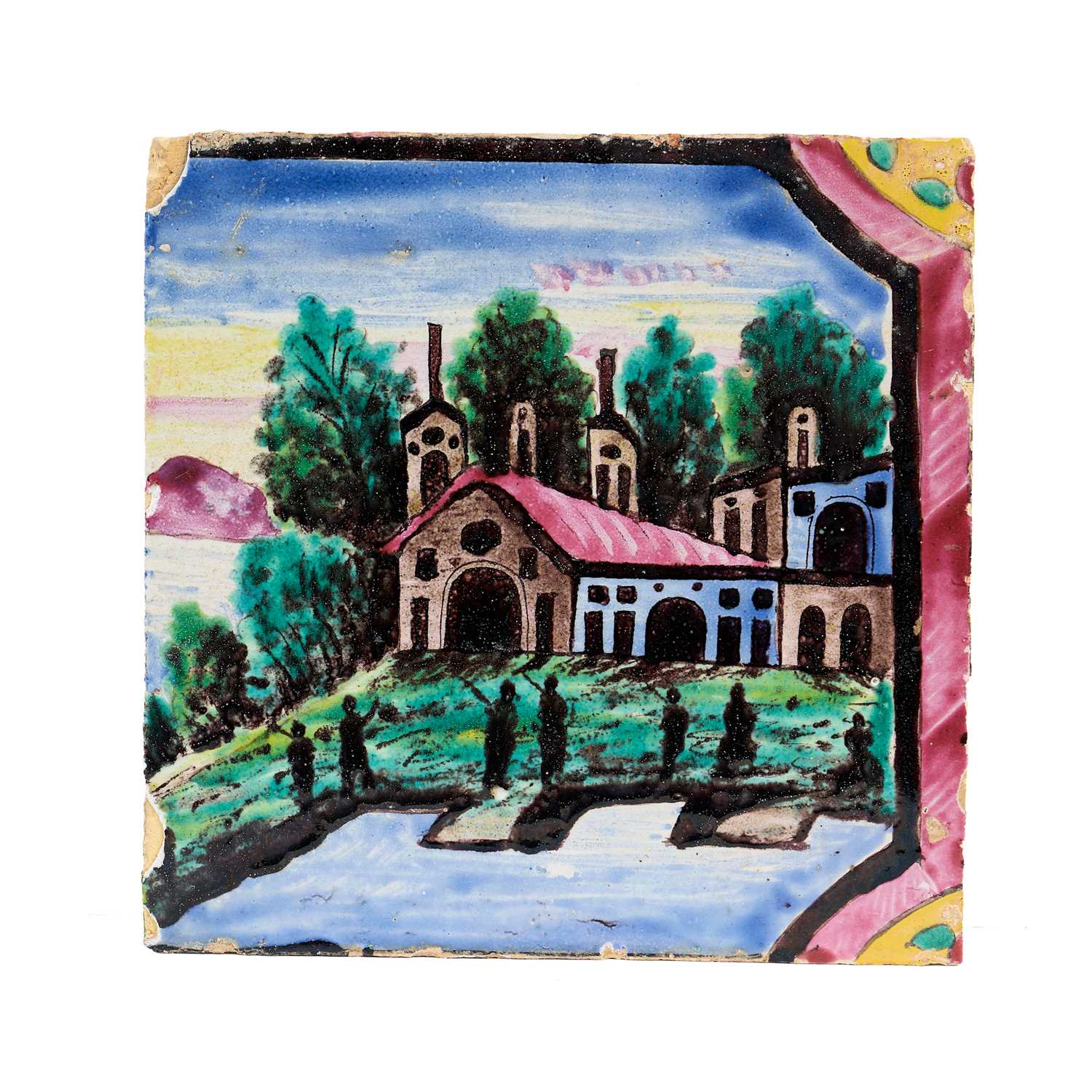 Lot 390 - A QAJAR PICTORIAL TILE, PROBABLY SHIRAZ, PERSIA, LATE 19TH CENTURY