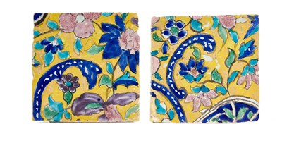 Lot 386 - TWO QAJAR CUERDA SECA TILES, PERSIA, 19TH CENTURY